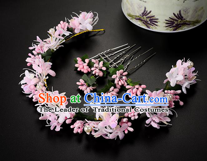 Top Grade Handmade Chinese Classical Hair Accessories Princess Wedding Baroque Headwear Pink Flowers Hair Clasp Bride Headband for Women
