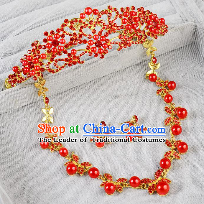Top Grade Handmade Hair Accessories Baroque Red Imperial Crown, Bride Wedding Hair Jewellery Princess Crystal Crown for Women