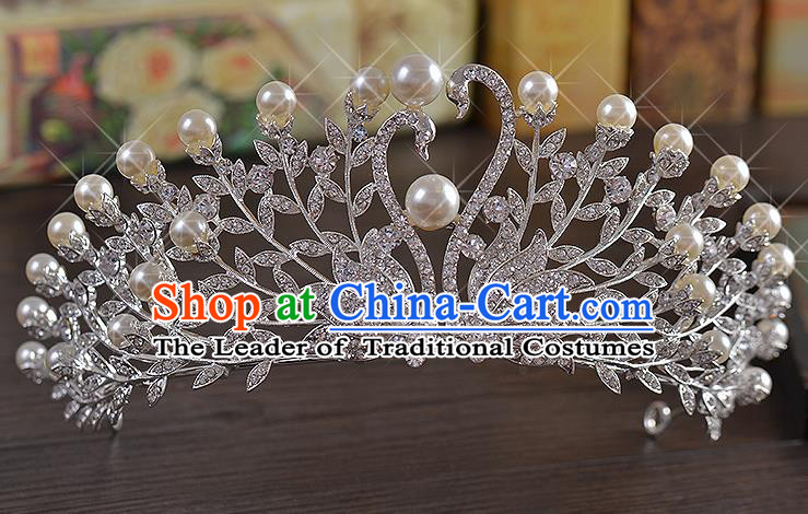 Top Grade Handmade Hair Accessories Baroque Queen Crystal Peacock Royal Crown, Bride Wedding Hair Jewellery Princess Pearls Imperial Crown for Women