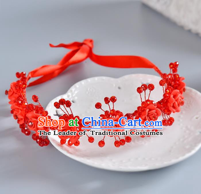 Top Grade Handmade Chinese Classical Hair Accessories Princess Wedding Baroque Headwear Red Rose Hair Clasp Bride Headband for Women