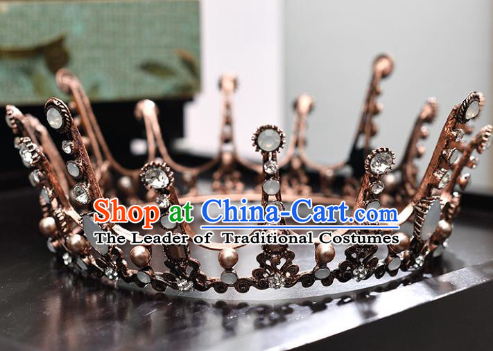 Top Grade Handmade Hair Accessories Baroque Rhinestone Round Imperial Crown, Bride Wedding Hair Jewellery Queen Crystal Crown for Women