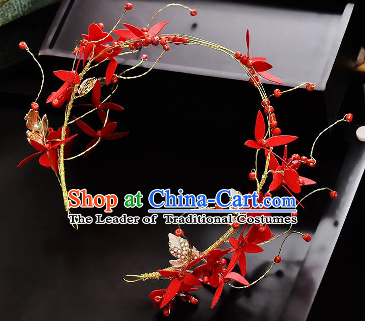 Top Grade Handmade Chinese Classical Hair Accessories Princess Wedding Baroque Headwear Red Flowers Hair Clasp Bride Headband for Women