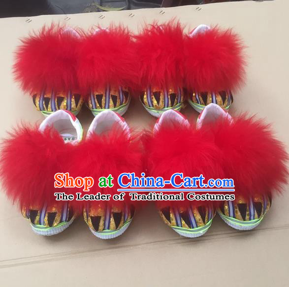 World Lion Dance Competition Red Fur Shoes Lion Dance Shoes for Adult