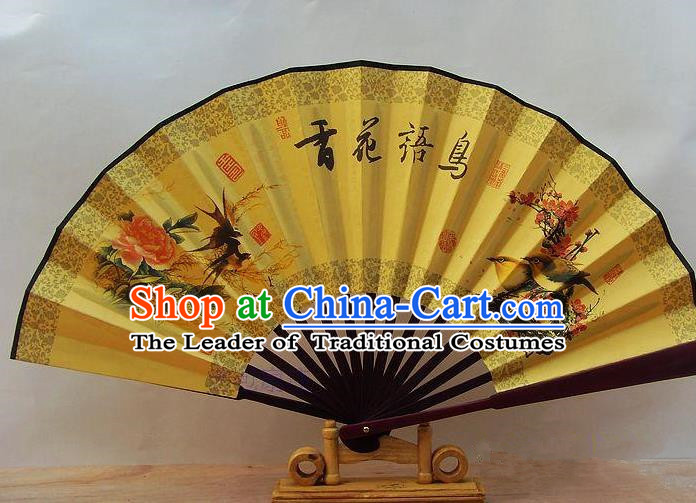 Traditional Chinese Crafts Peking Opera Folding Fan China Sensu Printing Piano Songbirds Accordion Silk Fan for Men