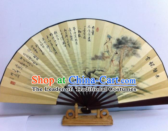 Traditional Chinese Crafts Peking Opera Folding Fan China Sensu Printing Meditating on the Past at Chibi Silk Fan for Men