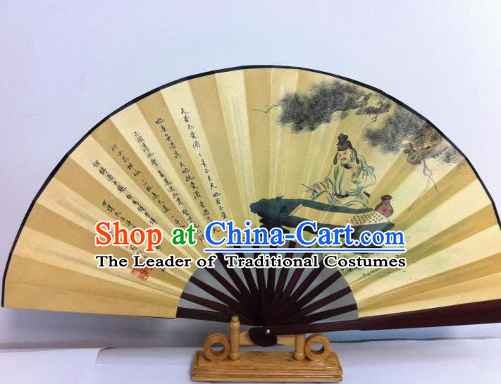 Traditional Chinese Crafts Peking Opera Folding Fan China Sensu Printing Chinese Poet Li bai Drunken Silk Fan for Men