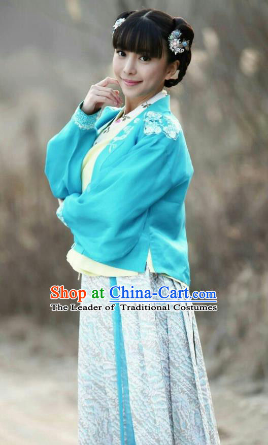 Traditional Chinese Handmade Ming Dynasty Palace Lady Embroidery Costume and Headpiece Complete Set, Chinese Ancient Nobility Lady Hanfu Dress