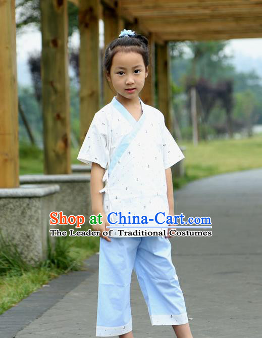 Traditional Chinese Han Dynasty Children Hanfu Kungfu Costume, China Ancient Martial Arts Clothing for Kids