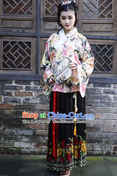 Traditional Ancient Chinese Costume Ming Dynasty Princess Blouse and Dress, Elegant Hanfu Clothing Chinese Silk Skirt Clothing for Women