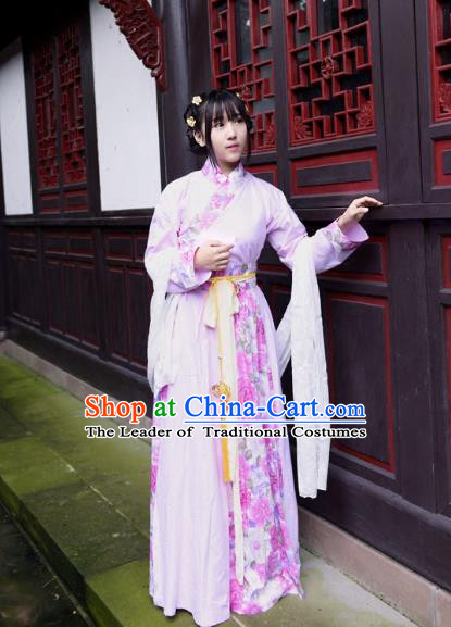 Traditional Ancient Chinese Costume Han Dynasty Princess Blouse and Dress, Elegant Hanfu Clothing Chinese Pink Clothing for Women