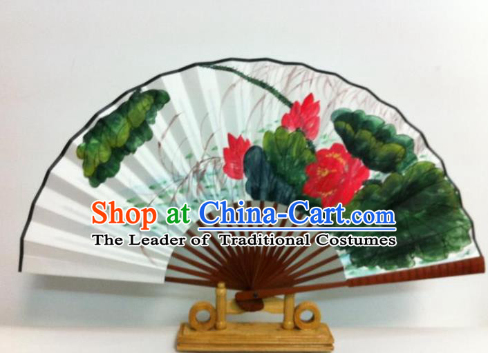 Traditional Chinese Crafts Peking Opera Folding Fan China Sensu Hand Ink Painting Lotus Xuan Paper Fan