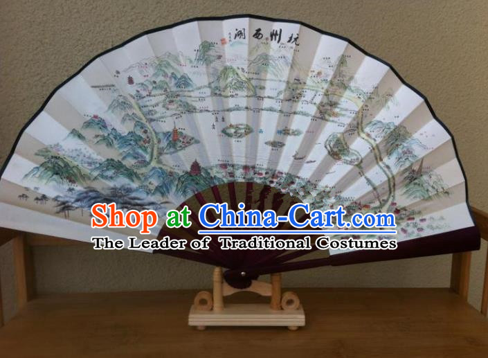 Traditional Chinese Crafts Peking Opera Folding Fan China Sensu Hand Painting West Lake Scenery Chinese Silk Fan for Women