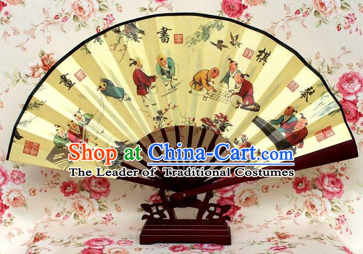 Traditional Chinese Crafts Peking Opera Folding Fan China Sensu Handmade Chinese Ink Painting Poetry and Painting Silk Fan for Men