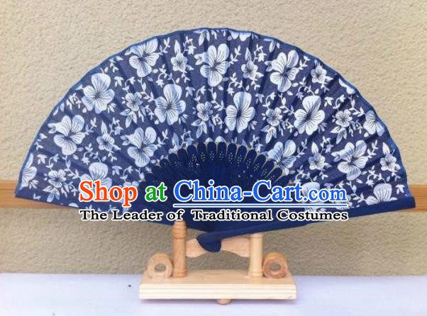 Traditional Chinese Crafts Peking Opera Folding Fan China Sensu Handmade Chinese Navy Fan for Women