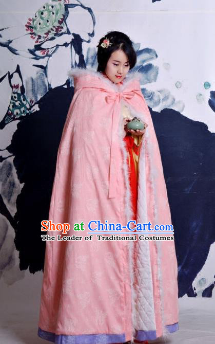 Traditional Ancient Chinese Costume Han Dynasty Princess Pink Cloak, Elegant Hanfu Clothing Chinese Embroidery Butterfly Cape Clothing for Women