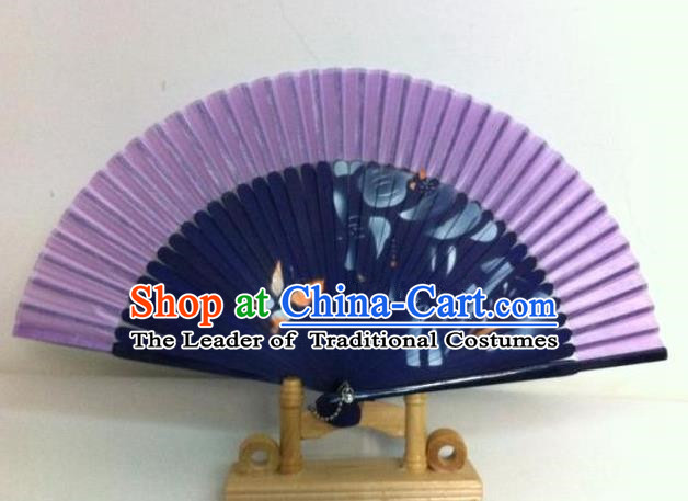 Traditional Chinese Crafts Peking Opera Folding Fan China Sensu Handmade Chinese Painting Orchid Navy Fan for Women