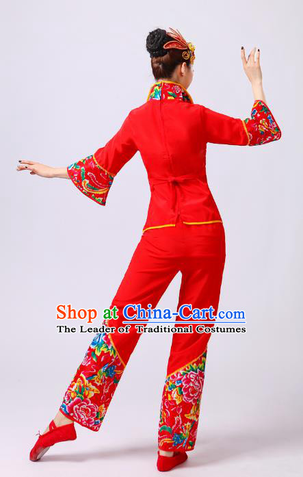 Traditional Chinese classical Yangge Fan Dancing Costume Modern dancing Dress Clothing and Headwear