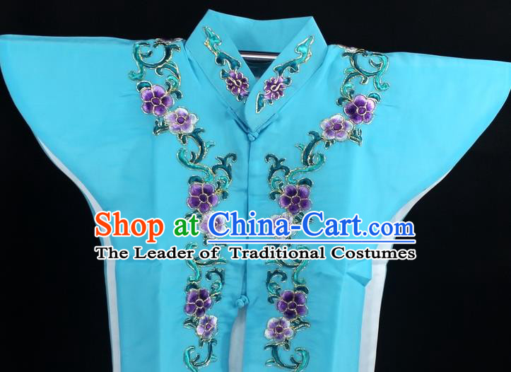 Traditional China Beijing Opera Young Lady Costume Blue Collar Protectors, Ancient Chinese Peking Opera Embroidery Clothing