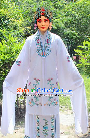 Traditional China Beijing Opera Young Lady Hua Tan Costume Embroidered White Water Sleeve Cape, Ancient Chinese Peking Opera Female Diva Embroidery Dress Clothing