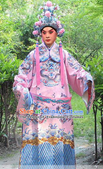 Traditional China Beijing Opera Costume General Embroidered Robe and Headwear Complete Set, Ancient Chinese Peking Opera Embroidery Dragon Gwanbok Clothing