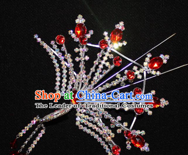 Traditional China Beijing Opera Young Lady Hair Accessories Tassel Step Shake, Ancient Chinese Peking Opera Hua Tan Headwear Diva Crystal Empress Phoenix Hairpins