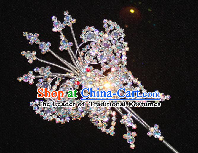 Traditional China Beijing Opera Young Lady Hair Accessories Tassel Step Shake, Ancient Chinese Peking Opera Hua Tan Headwear Diva Colorful Crystal Empress Butterfly Hairpins