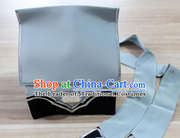 Traditional China Beijing Opera Young Men Hair Accessories Headwear, Ancient Chinese Peking Opera Niche Hat Grey Kerchief