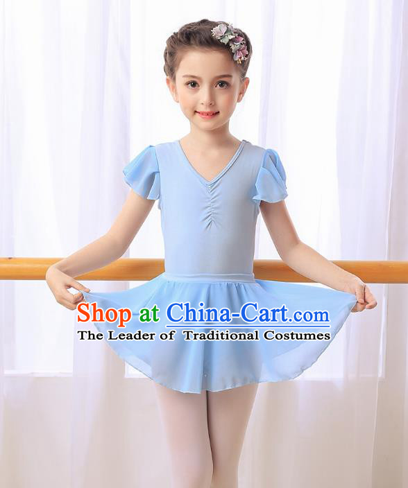 Chinese Dai Nationality Modern Dance Costume, Children Opening Classic Ballet Dance Blue Dress for Girls Kids