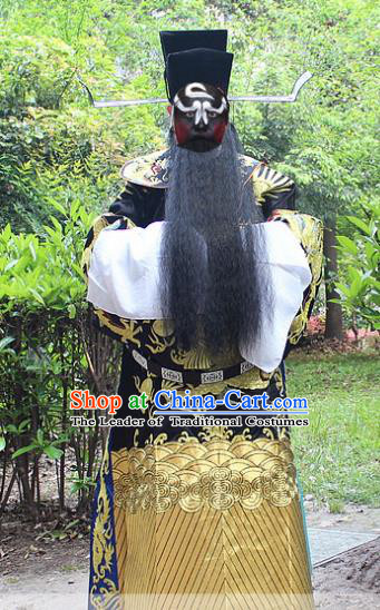 Traditional China Beijing Opera Niche Costume Bao Zheng Embroidered Robe and Headwear, Ancient Chinese Peking Opera Embroidery Black Gwanbok Clothing