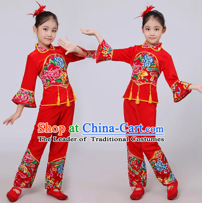 Traditional Chinese classical Yangge Fan Dancing Costume Modern dancing Dress Clothing and Headwear