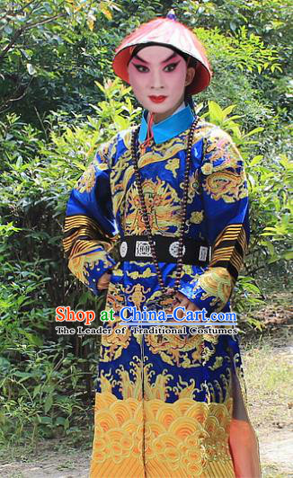 Traditional China Beijing Opera Niche Costume Qing Dynasty Eunuch Embroidered Robe and Hat, Ancient Chinese Peking Opera Manchu Royal Highness Embroidery Gwanbok Clothing