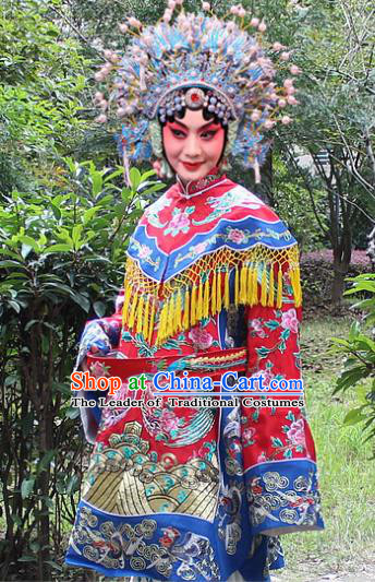 Traditional China Beijing Opera Young Lady Hua Tan Costume Imperial Concubine Embroidered Robe and Headwear, Ancient Chinese Peking Opera Female Diva Embroidery Dress Clothing