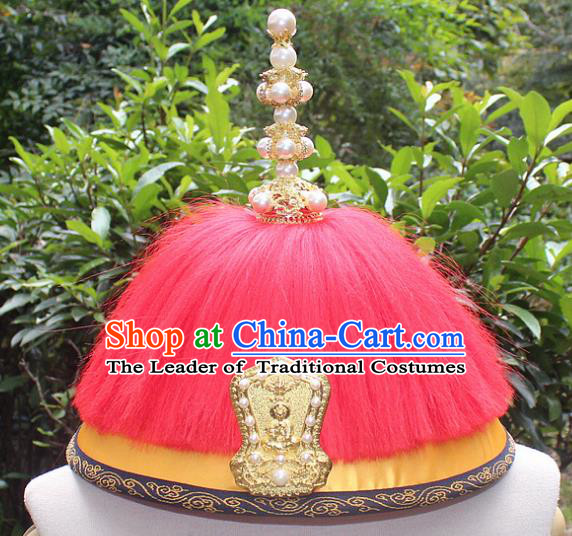 Traditional China Beijing Opera Emperor Hat, Ancient Chinese Peking Opera Qing Dynasty Manchu King Headwear