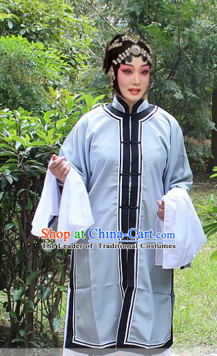 Traditional China Beijing Opera Costume Old Women Cape, Ancient Chinese Peking Opera Pantaloon Grey Dress Clothing