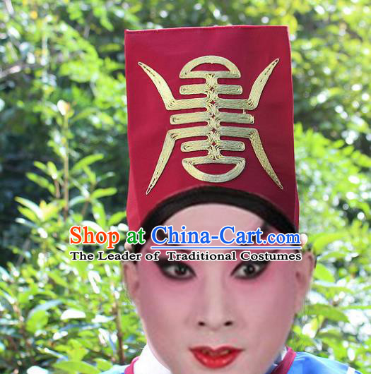 Traditional China Beijing Opera Young Men Hair Accessories Song Dynasty Government Runners Headwear, Ancient Chinese Peking Opera Niche Red Hat