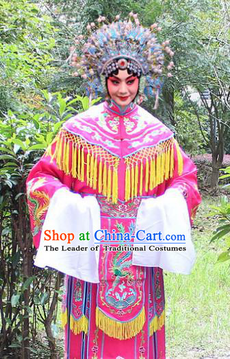 Traditional China Beijing Opera Palace Lady Hua Tan Costume Imperial Princess Embroidered Robe and Headwear, Ancient Chinese Peking Opera Female Diva Embroidery Dress Clothing