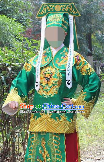 Traditional China Beijing Opera Takefu Costume Imperial Bodyguard Green Embroidered Robe and Hat, Ancient Chinese Peking Opera Embroidery Gwanbok Clothing