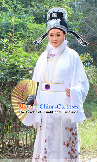 Traditional China Beijing Opera Niche Costume Gifted Scholar Embroidered Robe and Hat, Ancient Chinese Peking Opera Embroidery Clothing