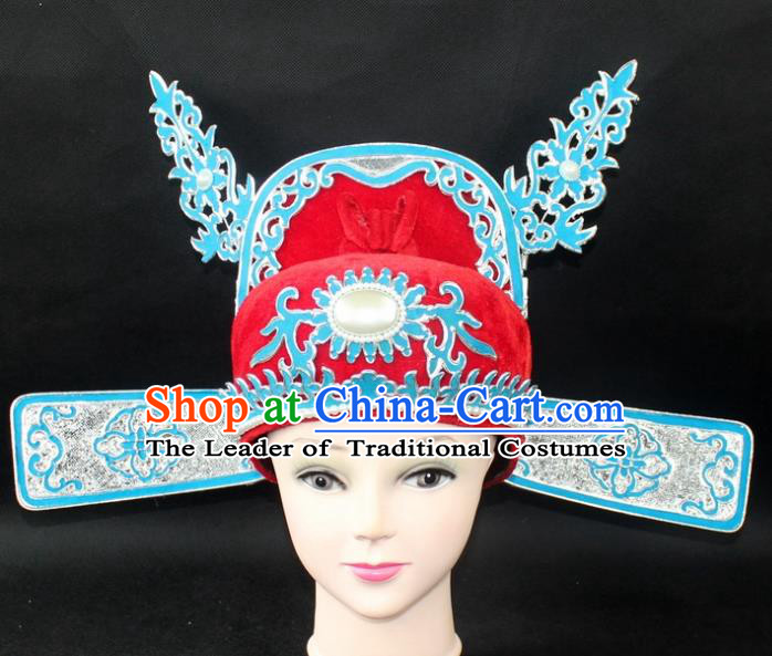 Traditional China Beijing Opera Young Men Hair Accessories Emperor Son-in-law Hat, Ancient Chinese Peking Opera Lang Scholar Official Hat