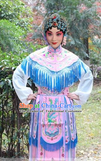 Traditional China Beijing Opera Hua Tan Costume Imperial Princess Embroidered Robe, Ancient Chinese Peking Opera Female Diva Embroidery Dress Pink Clothing