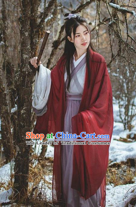 Traditional Ancient Chinese Swordswoman Costume Wide Sleeve Cardigan, Elegant Hanfu Clothing Chinese Jin Dynasty Imperial Princess Dress Clothing for Women