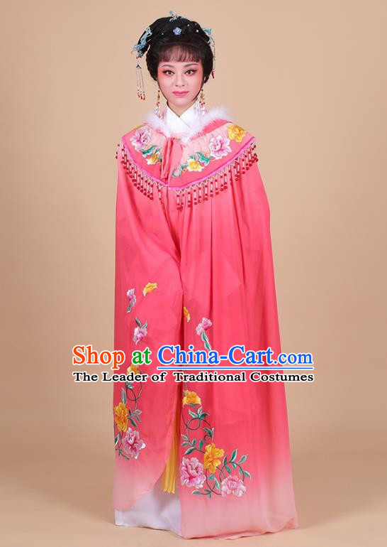Traditional China Beijing Opera Young Lady Hua Tan Costume Female Embroidered Cloak, Ancient Chinese Peking Opera Diva Embroidery Pink Mantle Clothing