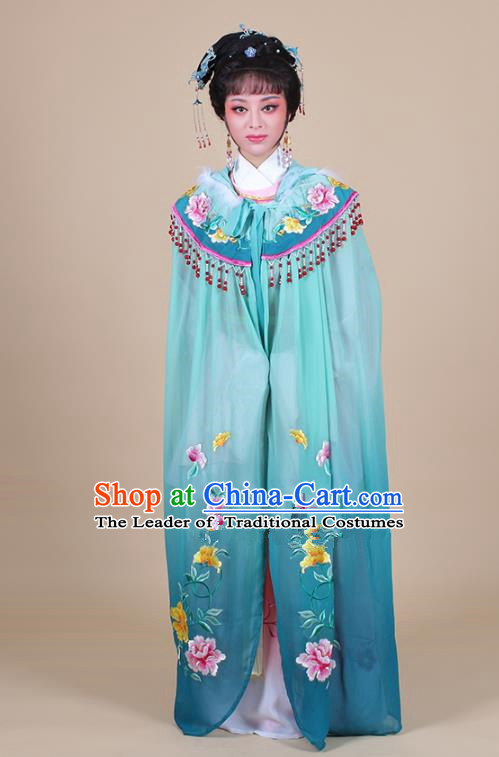 Traditional China Beijing Opera Young Lady Hua Tan Costume Female Embroidered Cloak, Ancient Chinese Peking Opera Diva Embroidery Green Mantle Clothing