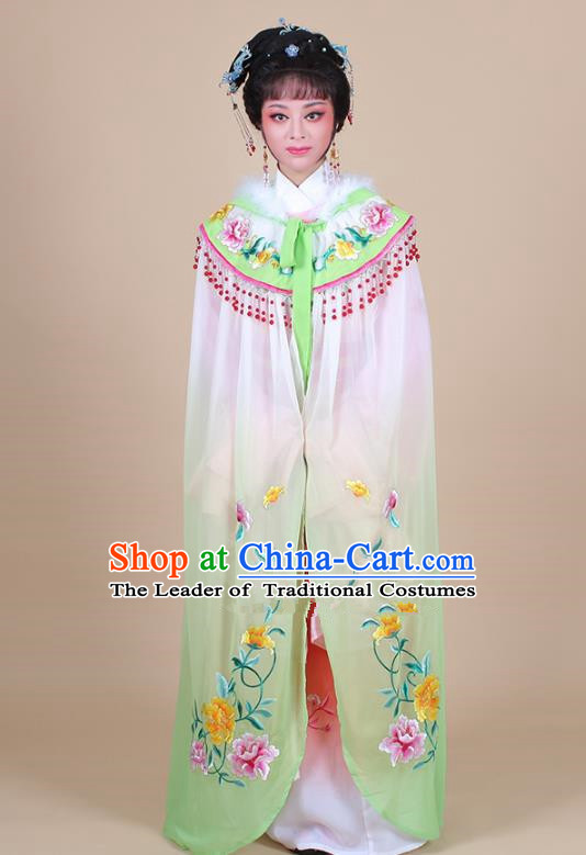 Traditional China Beijing Opera Young Lady Hua Tan Costume Female Embroidered Green Cloak, Ancient Chinese Peking Opera Diva Embroidery Mantle Clothing