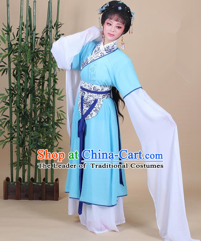 Traditional China Beijing Opera Young Lady Hua Tan Costume Female Blue Clothing, Ancient Chinese Peking Opera Diva Embroidery Dress