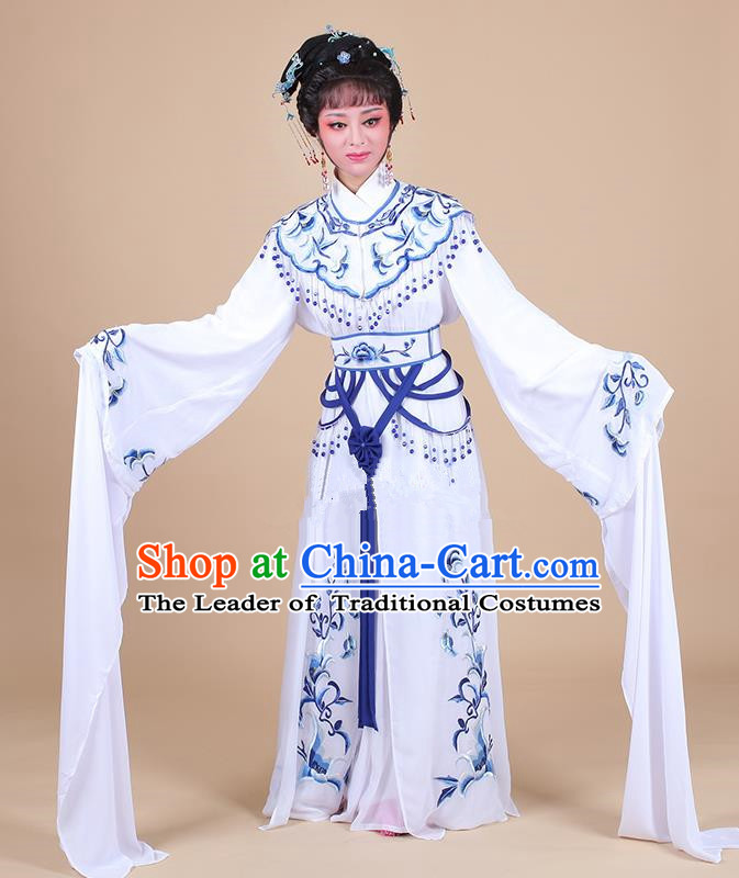 Traditional China Beijing Opera Young Lady Hua Tan Costume Female Water Sleeve Dance Blue Clothing, Ancient Chinese Peking Opera Diva Embroidery Dress