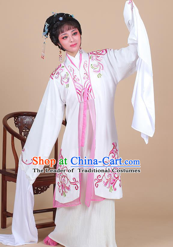 Traditional China Beijing Opera Young Lady Hua Tan Costume Female Water Sleeve Dance Clothing, Ancient Chinese Peking Opera Madam White Snake Diva Embroidery Dress