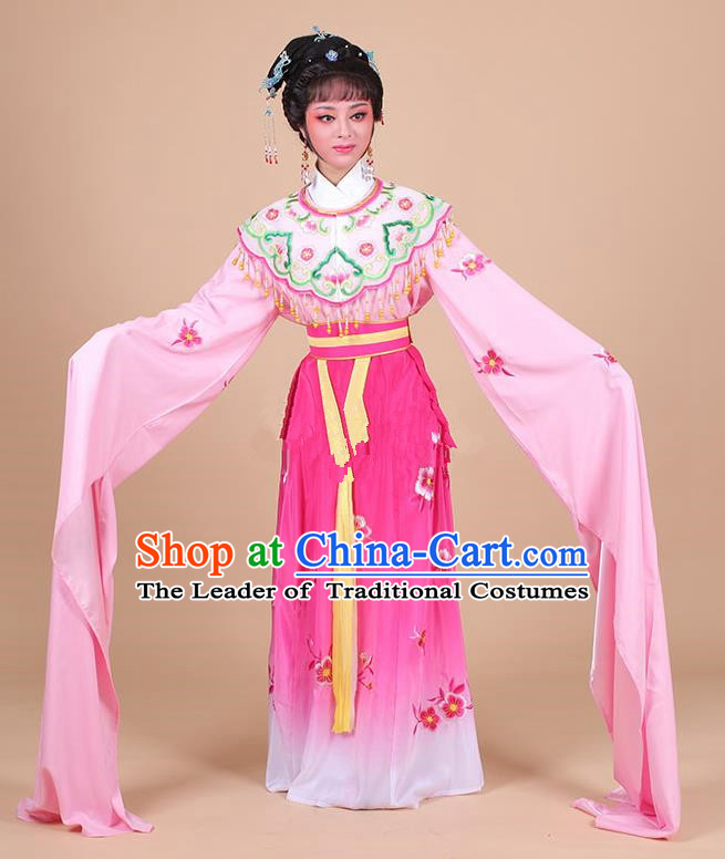 Traditional China Beijing Opera Young Lady Hua Tan Costume Female Water Sleeve Dance Rosy Clothing, Ancient Chinese Peking Opera Diva Embroidery Plum Blossom Dress