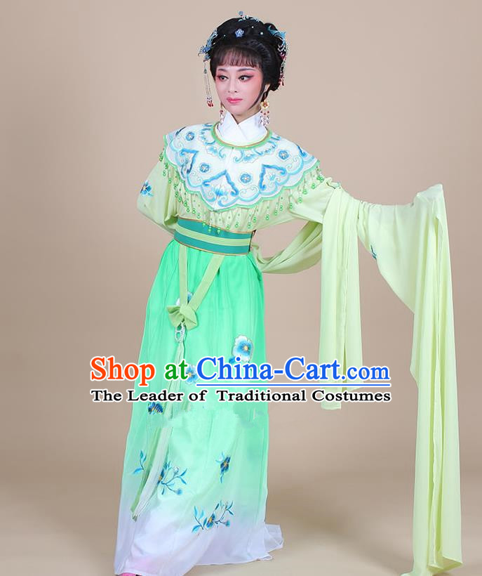 Traditional China Beijing Opera Young Lady Hua Tan Costume Female Water Sleeve Dance Green Clothing, Ancient Chinese Peking Opera Diva Embroidery Plum Blossom Dress