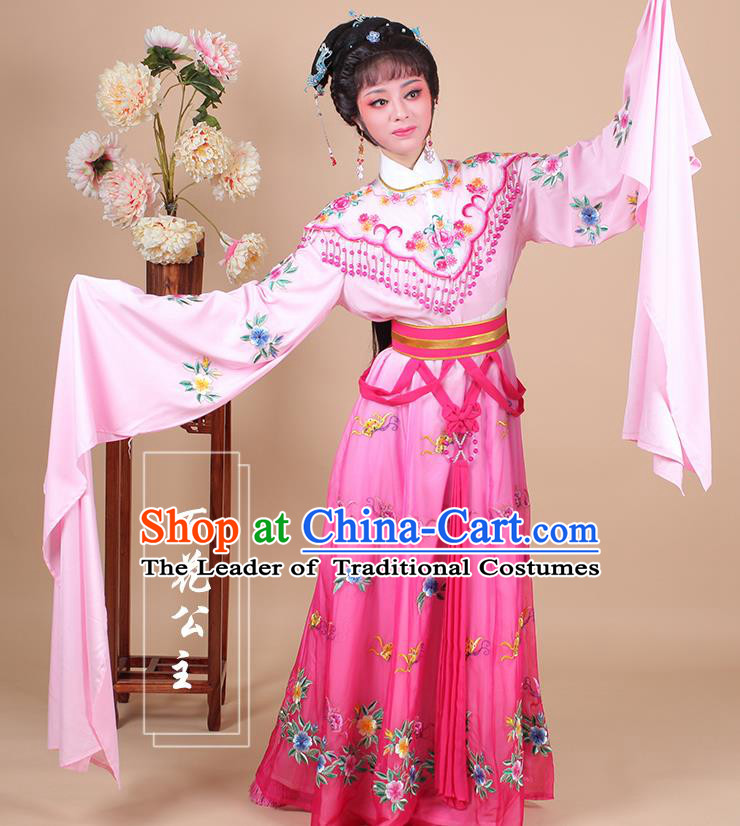 Traditional China Beijing Opera Young Lady Hua Tan Costume Female Princess Clothing, Ancient Chinese Peking Opera Diva Embroidery Peach Pink Dress